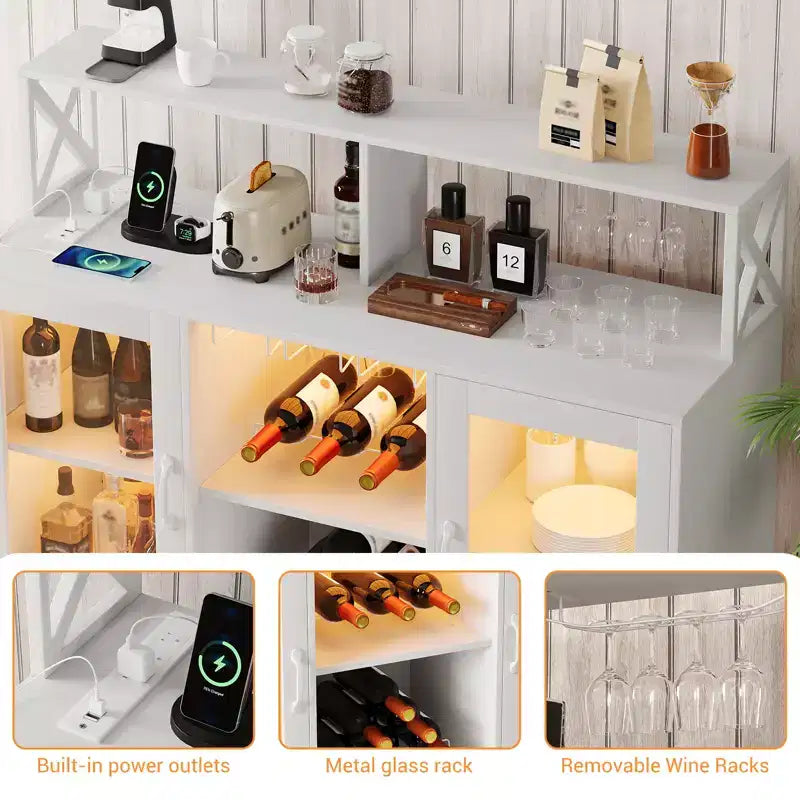 Wine Bar Cabinet with Wine Rack, Modern Coffee Bar Cabinet with Storage Shelf, Liquor Cabinet Bar, Sideboard Buffet Cabinet for Kitchen