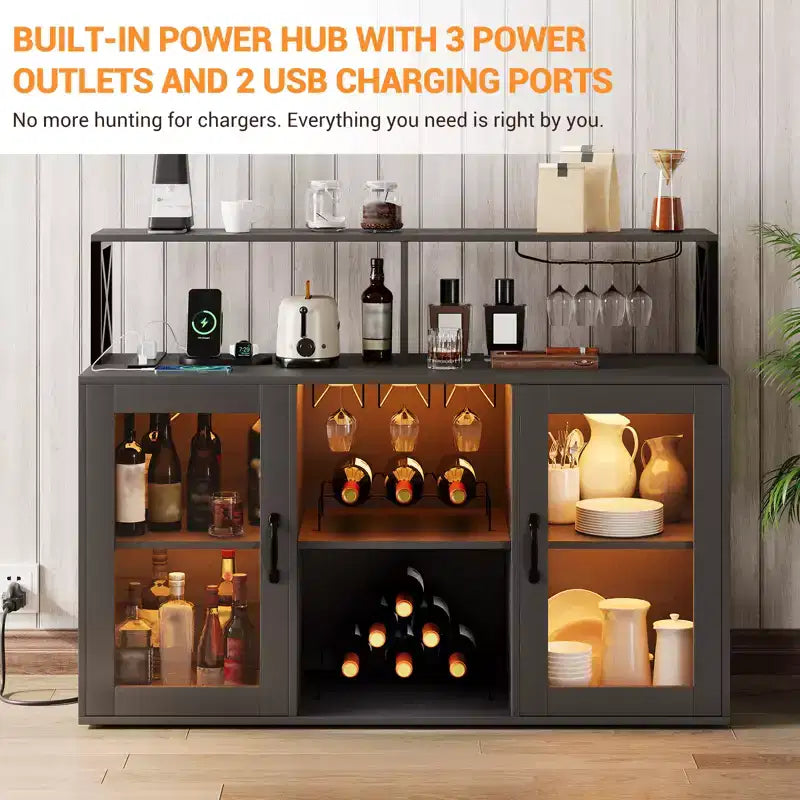 Wine Bar Cabinet with Wine Rack, Modern Coffee Bar Cabinet with Storage Shelf, Liquor Cabinet Bar, Sideboard Buffet Cabinet for Kitchen
