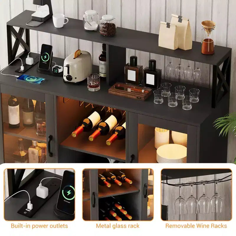 Wine Bar Cabinet with Wine Rack, Modern Coffee Bar Cabinet with Storage Shelf, Liquor Cabinet Bar, Sideboard Buffet Cabinet for Kitchen