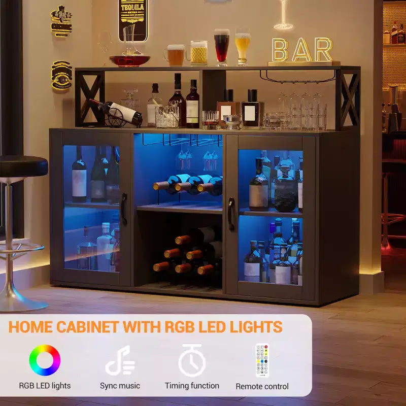 Wine Bar Cabinet with Wine Rack, Modern Coffee Bar Cabinet with Storage Shelf, Liquor Cabinet Bar, Sideboard Buffet Cabinet for Kitchen