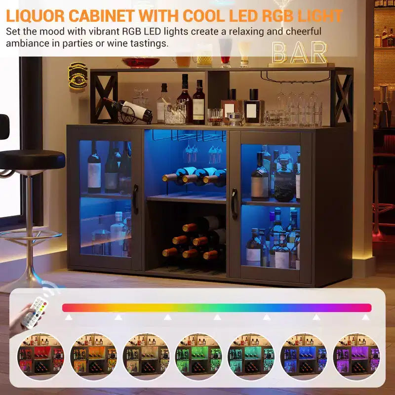 Wine Bar Cabinet with Wine Rack, Modern Coffee Bar Cabinet with Storage Shelf, Liquor Cabinet Bar, Sideboard Buffet Cabinet for Kitchen