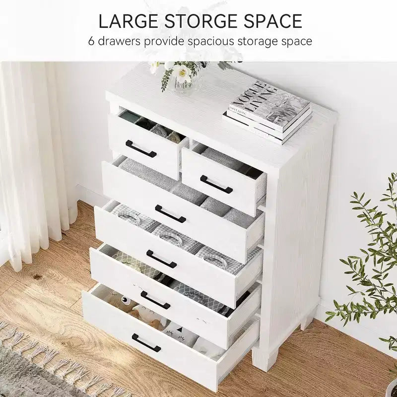 Dresser for Bedroom with 6 Drawers, 45 Tall Grey Chests of Drawers with Storage, Large Drawer Dresser for Closet, Wooden Storage Cabinet for Entryway