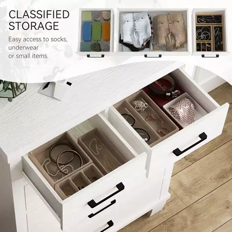 Dresser for Bedroom with 6 Drawers, 45 Tall Grey Chests of Drawers with Storage, Large Drawer Dresser for Closet, Wooden Storage Cabinet for Entryway
