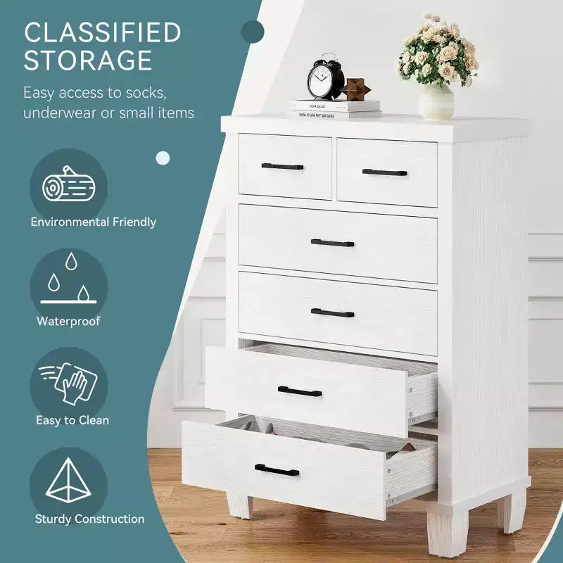Dresser for Bedroom with 6 Drawers, 45 Tall Grey Chests of Drawers with Storage, Large Drawer Dresser for Closet, Wooden Storage Cabinet for Entryway
