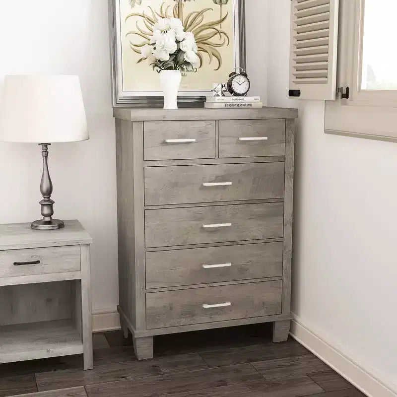 Dresser for Bedroom with 6 Drawers, 45 Tall Grey Chests of Drawers with Storage, Large Drawer Dresser for Closet, Wooden Storage Cabinet for Entryway