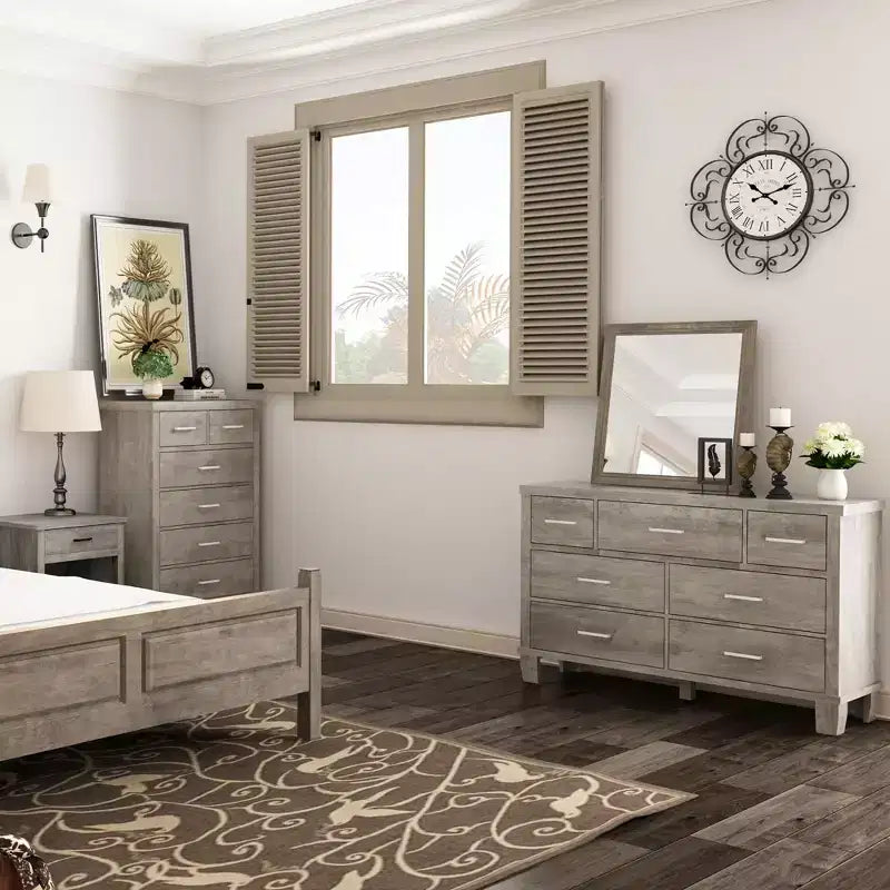 Dresser for Bedroom with 6 Drawers, 45 Tall Grey Chests of Drawers with Storage, Large Drawer Dresser for Closet, Wooden Storage Cabinet for Entryway