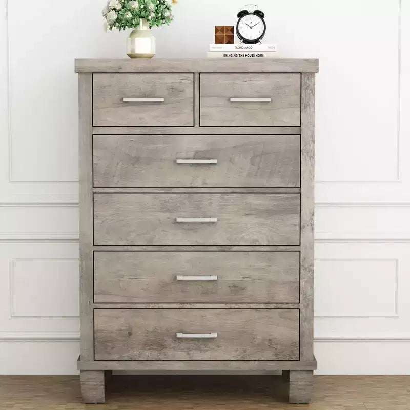 Dresser for Bedroom with 6 Drawers, 45 Tall Grey Chests of Drawers with Storage, Large Drawer Dresser for Closet, Wooden Storage Cabinet for Entryway
