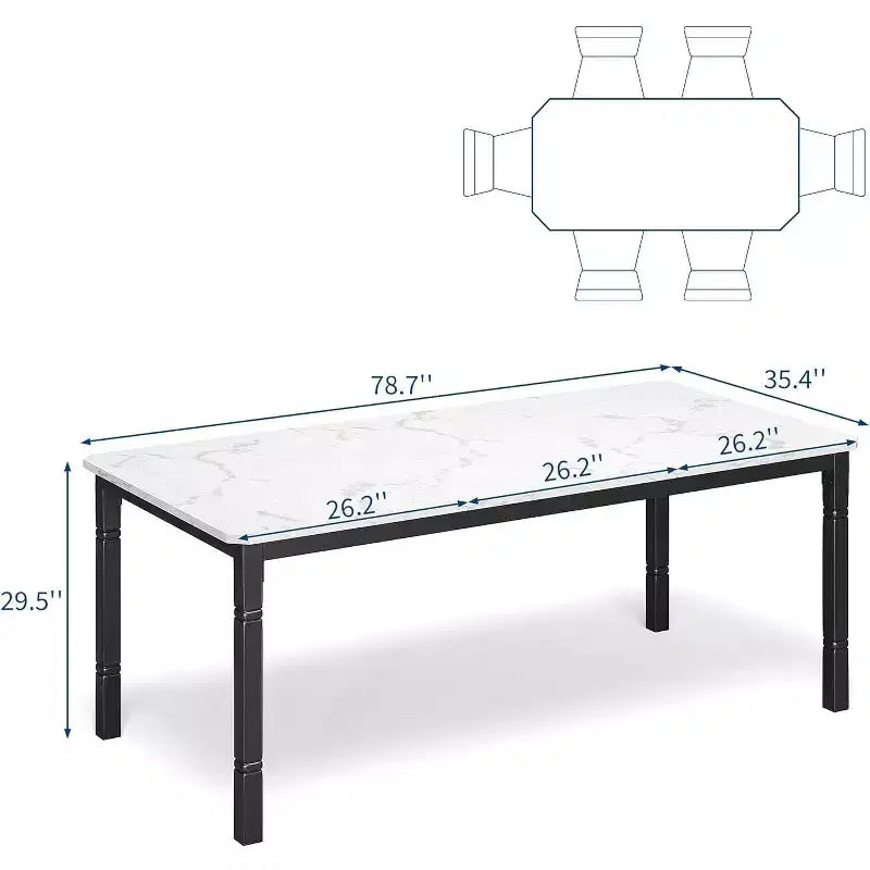 78.7 Farmhouse Dining Table for 6-8 People - Industrial Kitchen Table with Metal Frame & Chamfered Corners, for Dining Room, Small Space