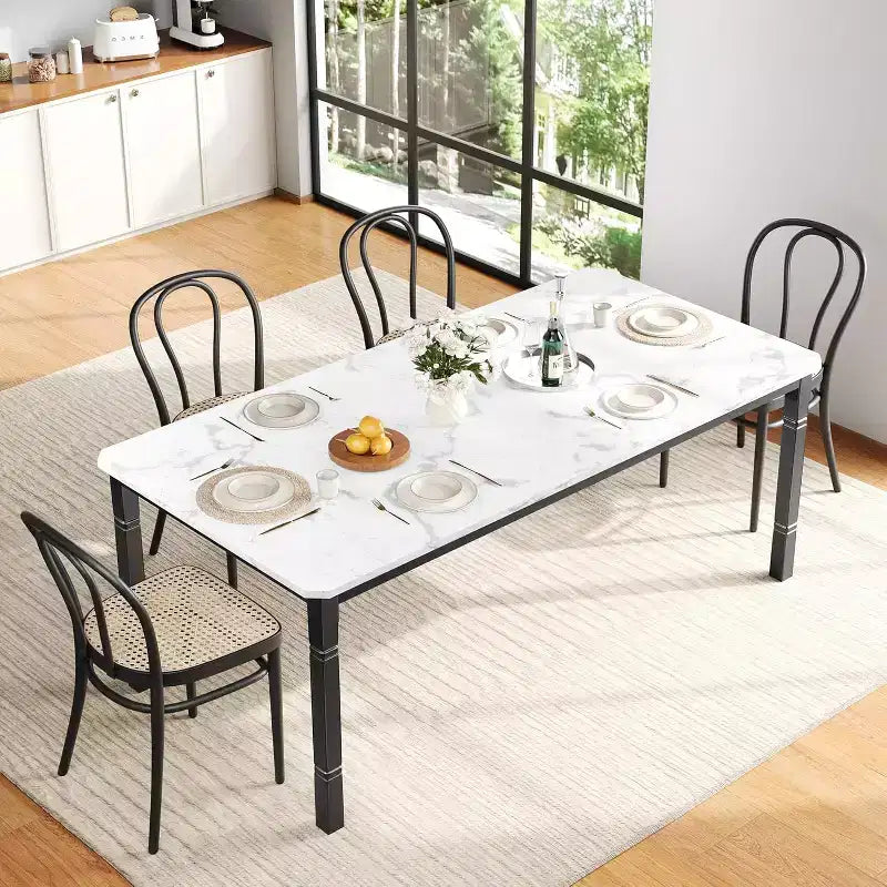 78.7 Farmhouse Dining Table for 6-8 People - Industrial Kitchen Table with Metal Frame & Chamfered Corners, for Dining Room, Small Space