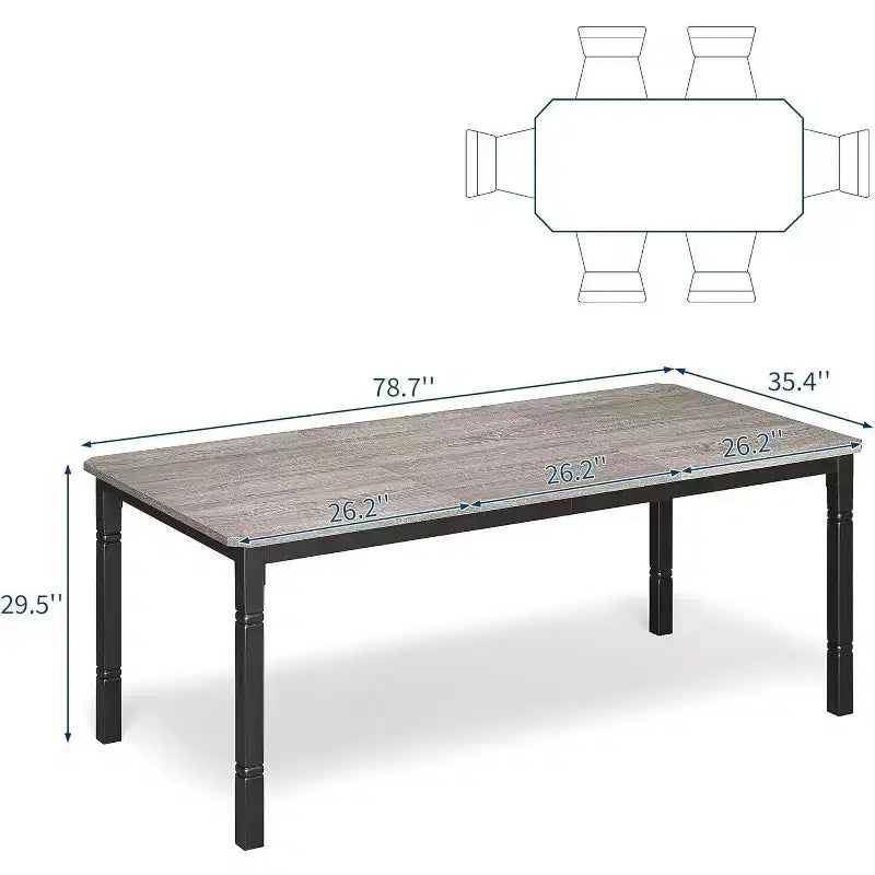 78.7 Farmhouse Dining Table for 6-8 People - Industrial Kitchen Table with Metal Frame & Chamfered Corners, for Dining Room, Small Space
