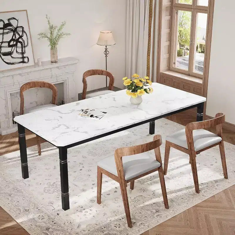 78.7 Farmhouse Dining Table for 6-8 People - Industrial Kitchen Table with Metal Frame & Chamfered Corners, for Dining Room, Small Space