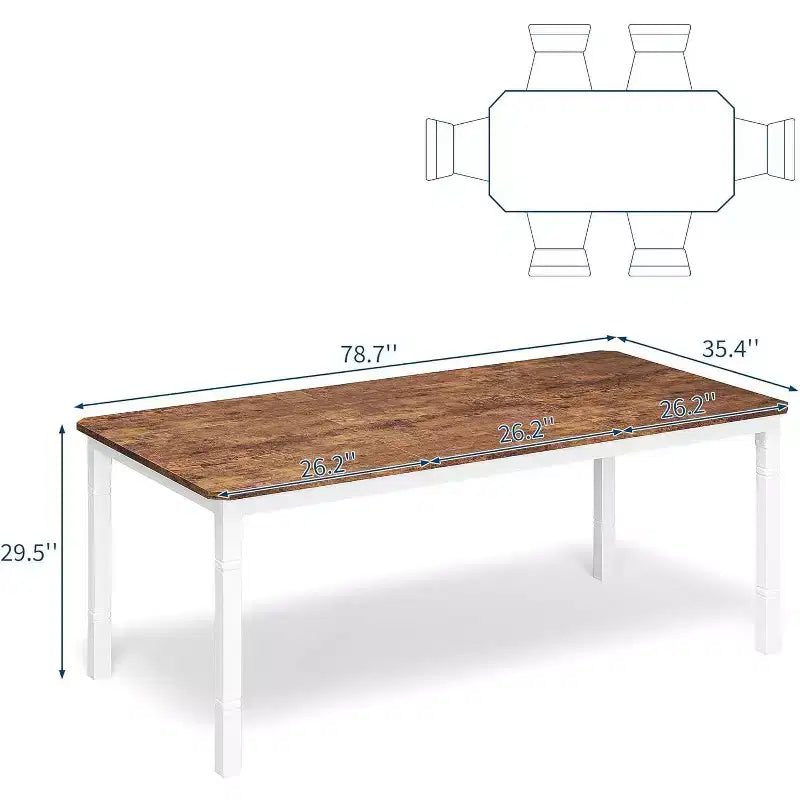 78.7 Farmhouse Dining Table for 6-8 People - Industrial Kitchen Table with Metal Frame & Chamfered Corners, for Dining Room, Small Space