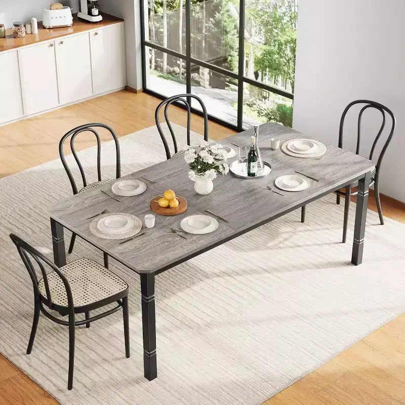 78.7 Farmhouse Dining Table for 6-8 People - Industrial Kitchen Table with Metal Frame & Chamfered Corners, for Dining Room, Small Space