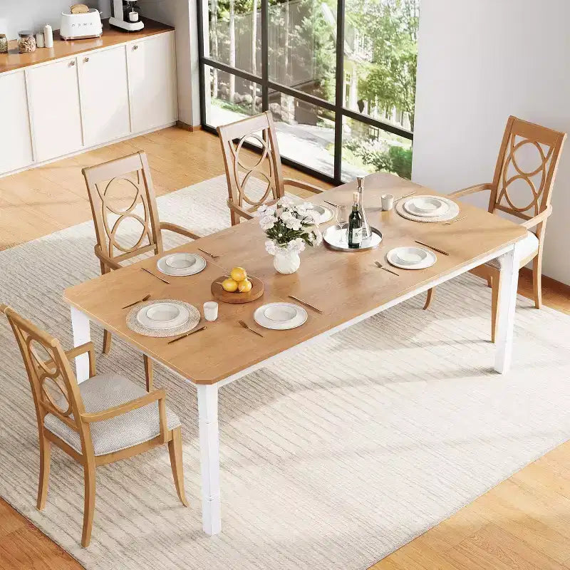 78.7 Farmhouse Dining Table for 6-8 People - Industrial Kitchen Table with Metal Frame & Chamfered Corners, for Dining Room, Small Space