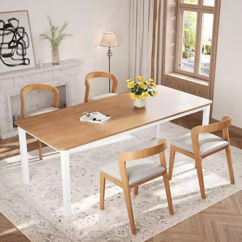 78.7 Farmhouse Dining Table for 6-8 People - Industrial Kitchen Table with Metal Frame & Chamfered Corners, for Dining Room, Small Space