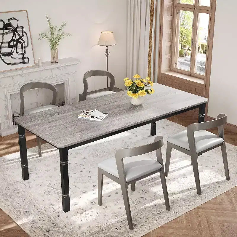 78.7 Farmhouse Dining Table for 6-8 People - Industrial Kitchen Table with Metal Frame & Chamfered Corners, for Dining Room, Small Space