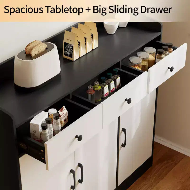 42.5 Sideboard Buffet Cabinet with Adjustable Shelves, Wooden Kitchen Storage Cabinet, Modern Coffee Bar Buffet Table