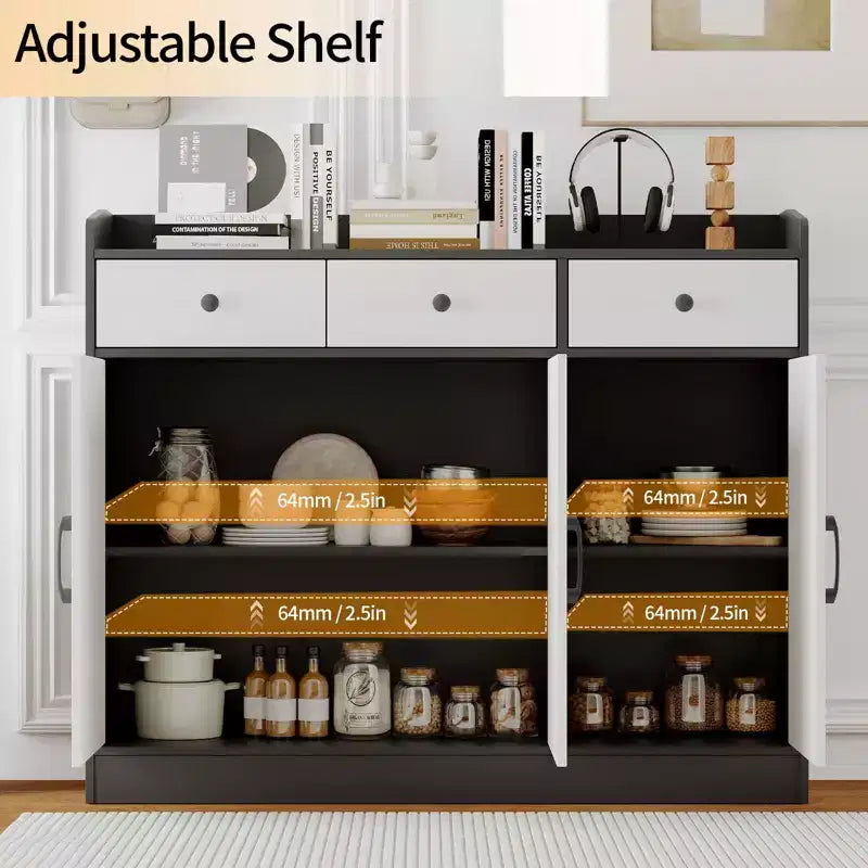 42.5 Sideboard Buffet Cabinet with Adjustable Shelves, Wooden Kitchen Storage Cabinet, Modern Coffee Bar Buffet Table