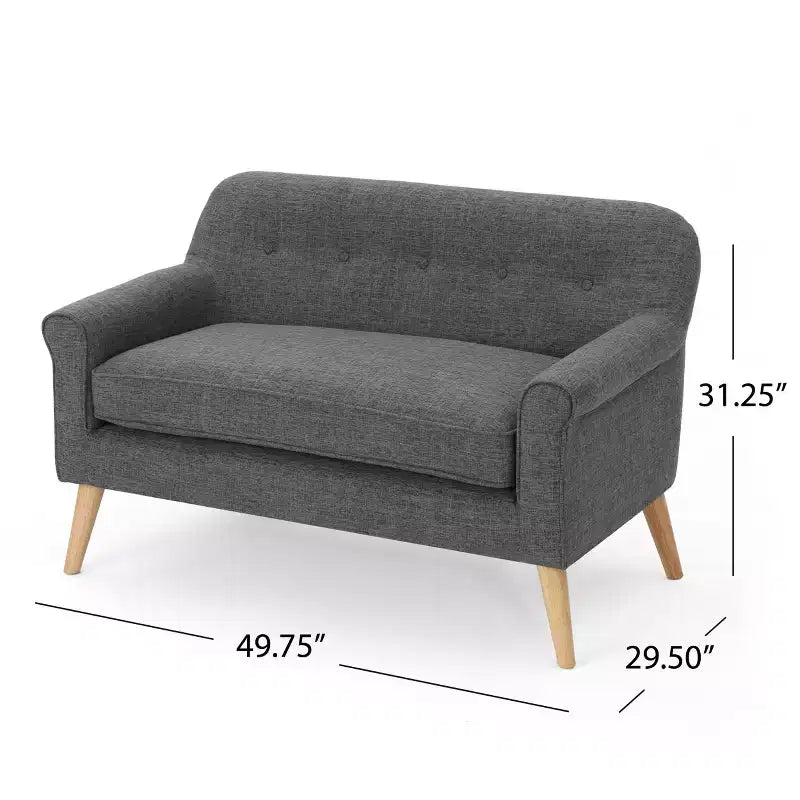 GDFStudio Halima Mid-Century Modern Tufted Loveseat with Rolled Arms and Splayed Rubberwood Legs
