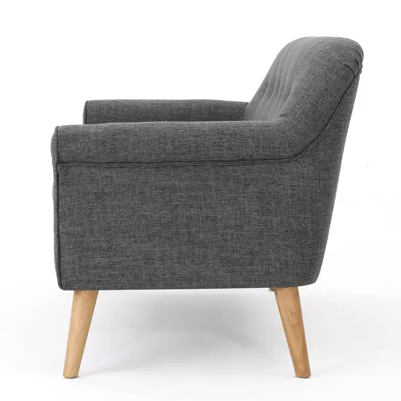 GDFStudio Halima Mid-Century Modern Tufted Loveseat with Rolled Arms and Splayed Rubberwood Legs
