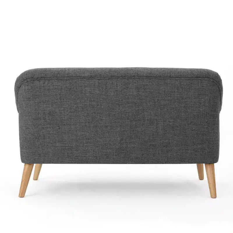 GDFStudio Halima Mid-Century Modern Tufted Loveseat with Rolled Arms and Splayed Rubberwood Legs