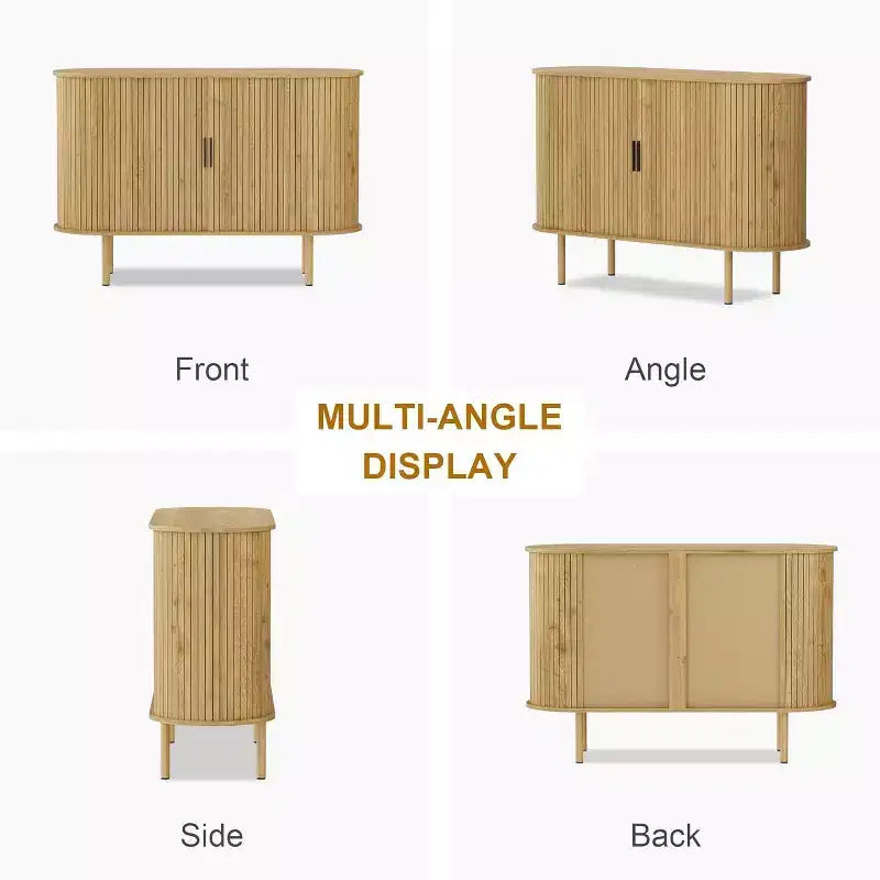 47 Fluted Sideboard Cabinet with Sliding Doors, Modern Wood Storage Cabinet w/Adjustable Shelves, for Living Room, Kitchen, Dining Room