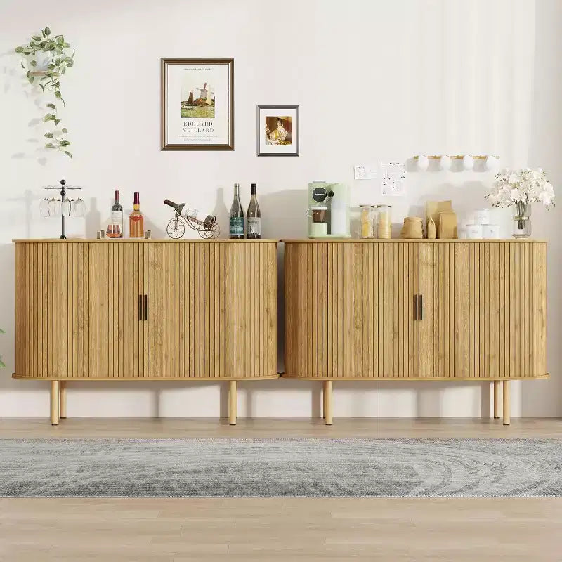 47 Fluted Sideboard Cabinet with Sliding Doors, Modern Wood Storage Cabinet w/Adjustable Shelves, for Living Room, Kitchen, Dining Room