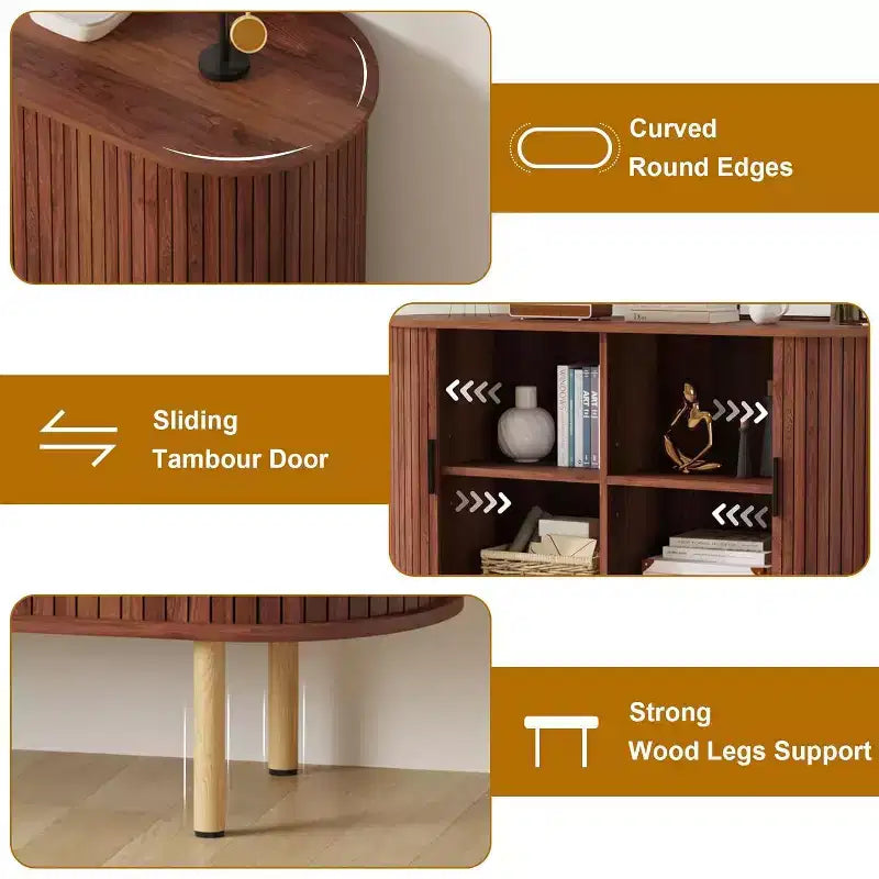 47 Fluted Sideboard Cabinet with Sliding Doors, Modern Wood Storage Cabinet w/Adjustable Shelves, for Living Room, Kitchen, Dining Room