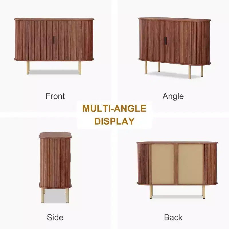 47 Fluted Sideboard Cabinet with Sliding Doors, Modern Wood Storage Cabinet w/Adjustable Shelves, for Living Room, Kitchen, Dining Room