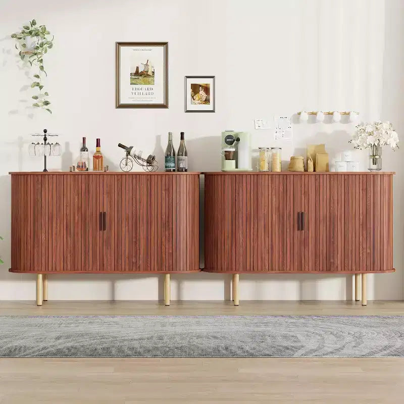 47 Fluted Sideboard Cabinet with Sliding Doors, Modern Wood Storage Cabinet w/Adjustable Shelves, for Living Room, Kitchen, Dining Room