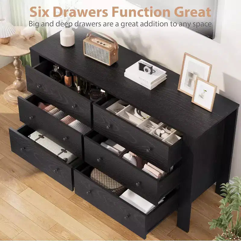 Garvee 6 Drawer Dresser for Bedroom, Closet Chest with Sturdy Handles, Wooden Dresser Storage Organizer for Living Room, Nursery, Entryway