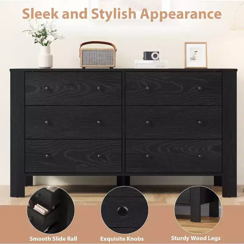 Garvee 6 Drawer Dresser for Bedroom, Closet Chest with Sturdy Handles, Wooden Dresser Storage Organizer for Living Room, Nursery, Entryway