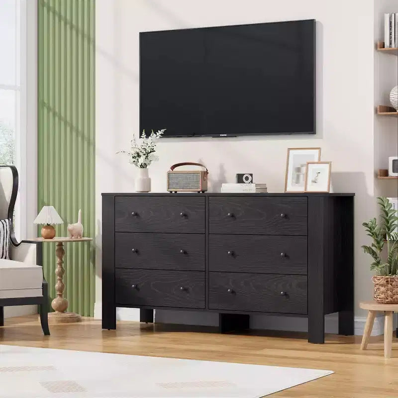 Garvee 6 Drawer Dresser for Bedroom, Closet Chest with Sturdy Handles, Wooden Dresser Storage Organizer for Living Room, Nursery, Entryway