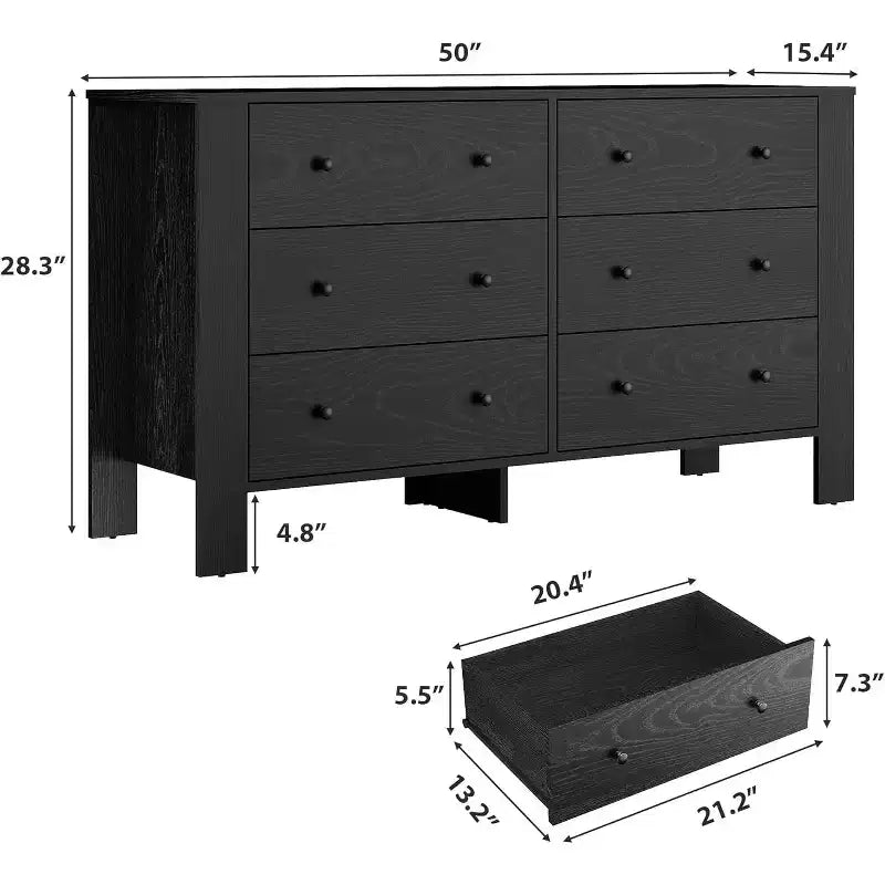 Garvee 6 Drawer Dresser for Bedroom, Closet Chest with Sturdy Handles, Wooden Dresser Storage Organizer for Living Room, Nursery, Entryway