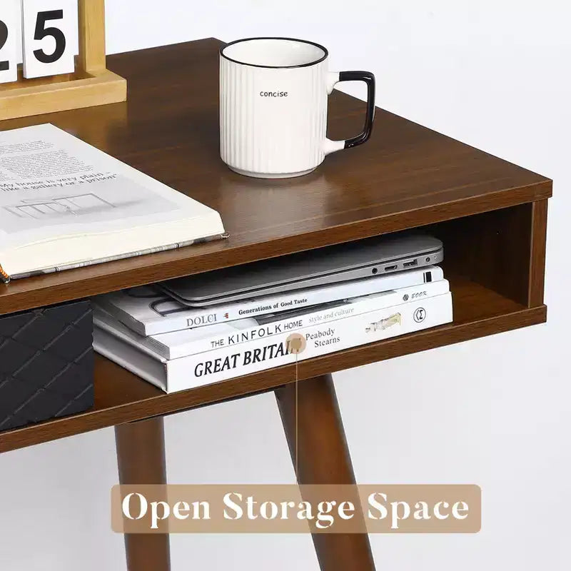 Computer Desk 43 Inch, Small Office Writing Table - Modern Simple Work Desk with Drawer & Open Storage Cubby, White for Home Bedroom