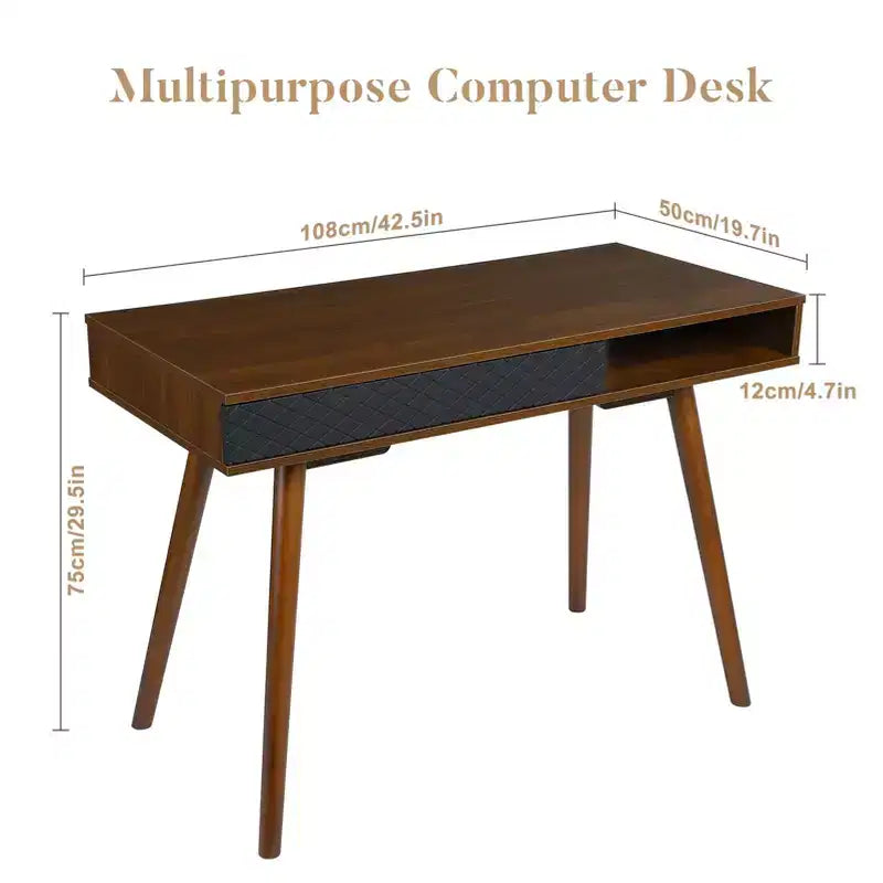 Computer Desk 43 Inch, Small Office Writing Table - Modern Simple Work Desk with Drawer & Open Storage Cubby, White for Home Bedroom