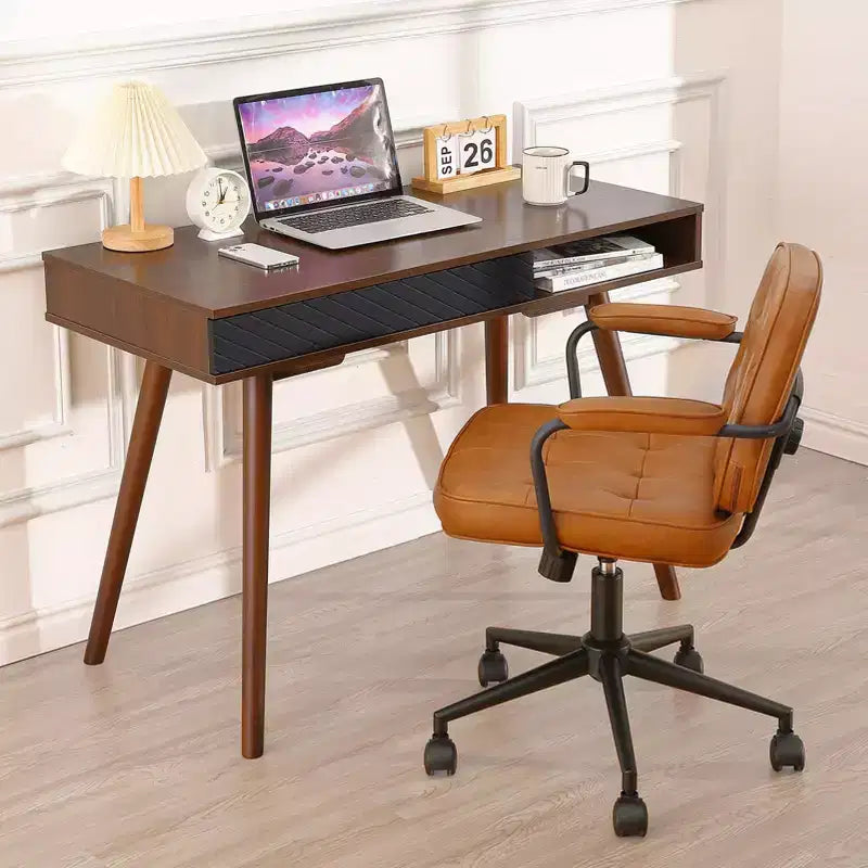Computer Desk 43 Inch, Small Office Writing Table - Modern Simple Work Desk with Drawer & Open Storage Cubby, White for Home Bedroom