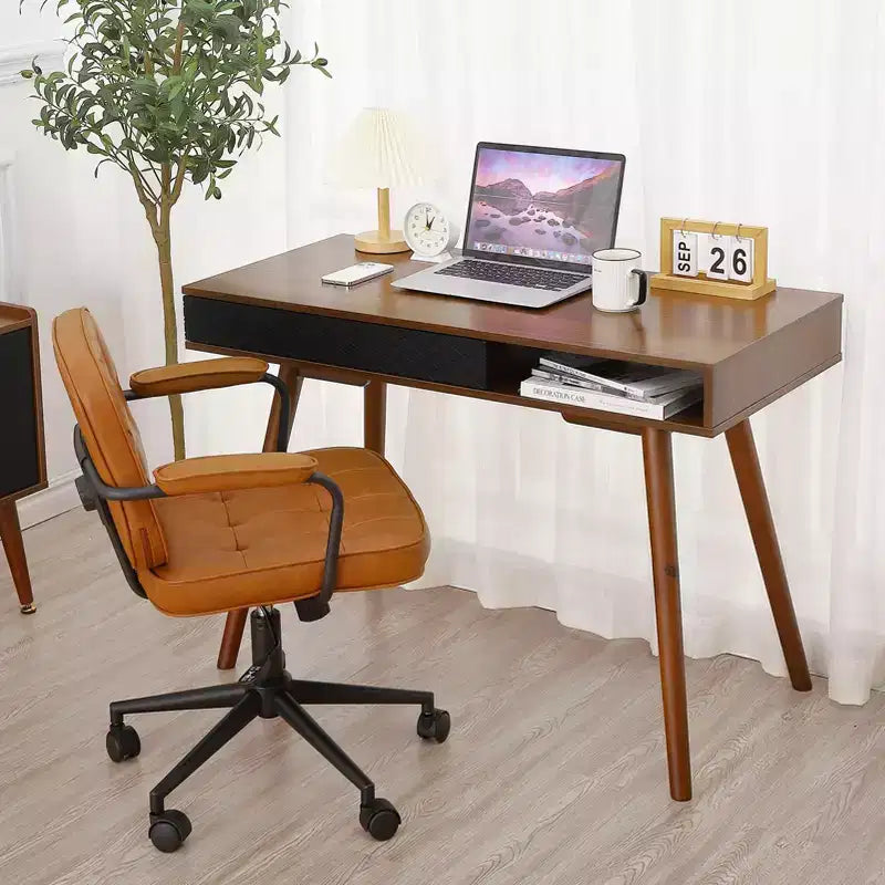 Computer Desk 43 Inch, Small Office Writing Table - Modern Simple Work Desk with Drawer & Open Storage Cubby, White for Home Bedroom