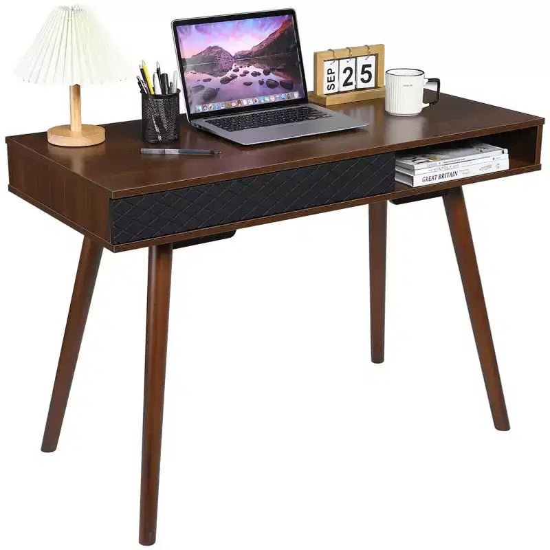 Computer Desk 43 Inch, Small Office Writing Table - Modern Simple Work Desk with Drawer & Open Storage Cubby, White for Home Bedroom