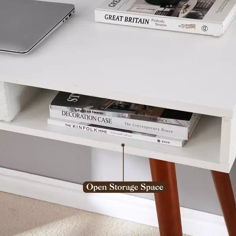 Computer Desk 43 Inch, Small Office Writing Table - Modern Simple Work Desk with Drawer & Open Storage Cubby, White for Home Bedroom