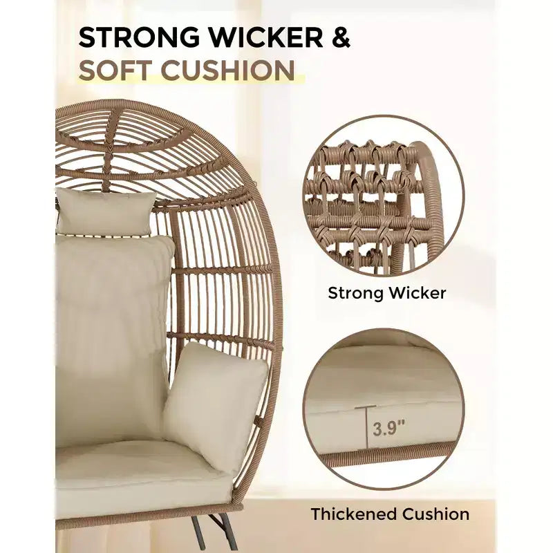 Wicker Egg Chair with Ottoman, Egg Basket Lounge Chair with Thick Cushion, Comfy Egg Rattan Seat for Indoor Outdoor Patio Porch Backyard