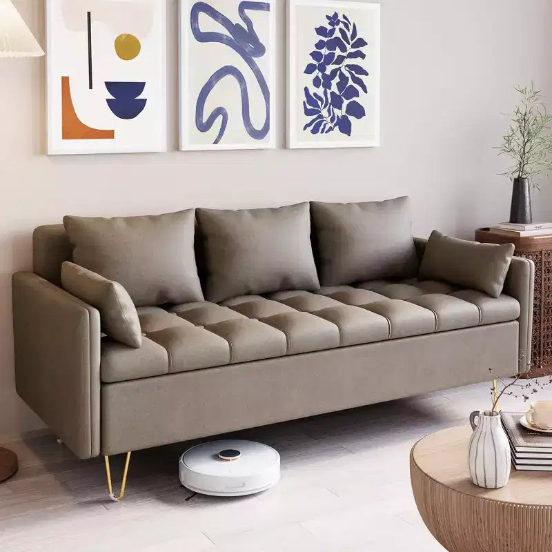 GustoWave 67''W 3 Seater Sofa Couch with Storage Under Seat Cushion, Mid-Century Modern Couch with Comfortable Armrest & with 5 Pillows