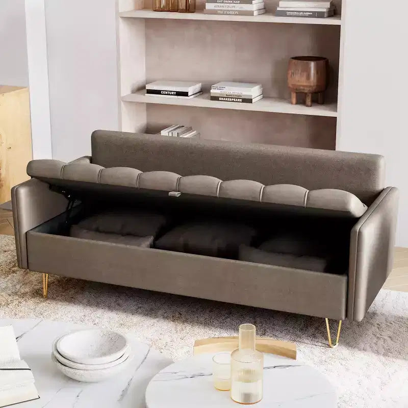 GustoWave 67''W 3 Seater Sofa Couch with Storage Under Seat Cushion, Mid-Century Modern Couch with Comfortable Armrest & with 5 Pillows