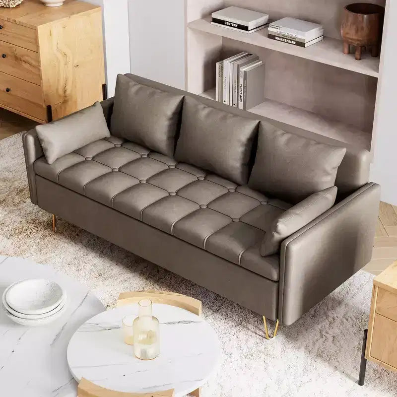 GustoWave 67''W 3 Seater Sofa Couch with Storage Under Seat Cushion, Mid-Century Modern Couch with Comfortable Armrest & with 5 Pillows
