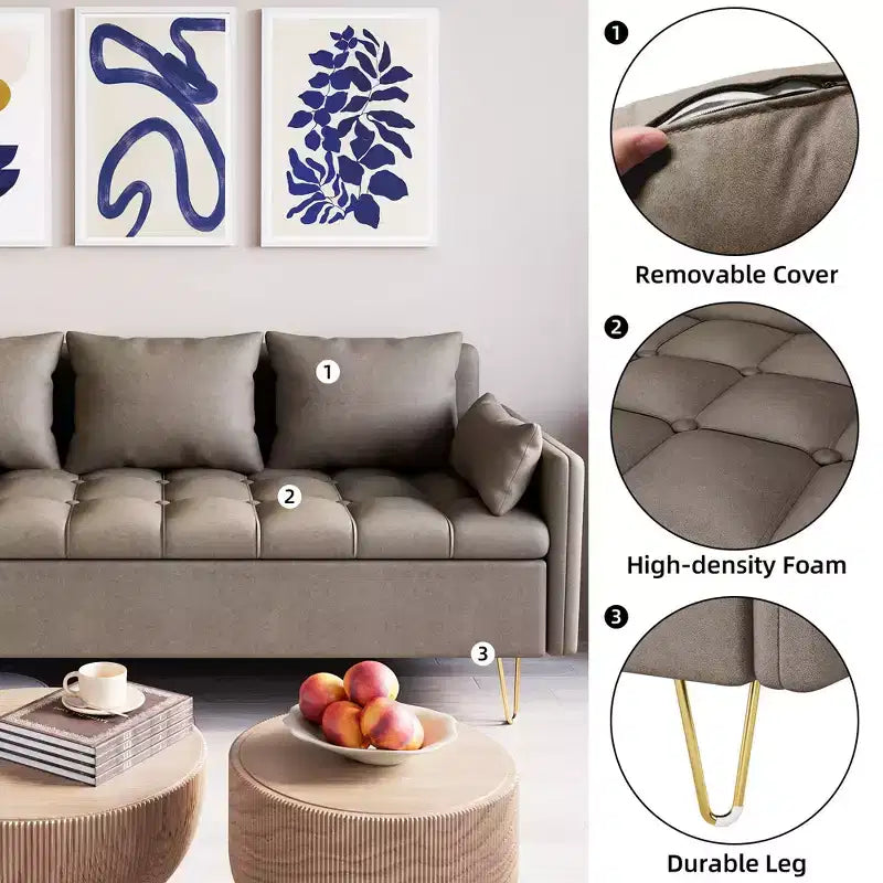 GustoWave 67''W 3 Seater Sofa Couch with Storage Under Seat Cushion, Mid-Century Modern Couch with Comfortable Armrest & with 5 Pillows