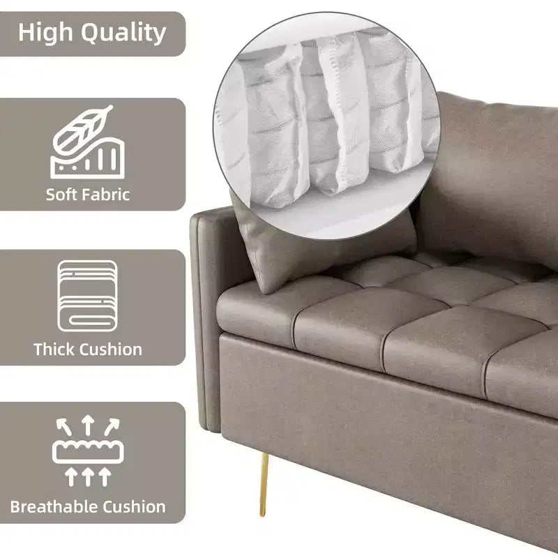 GustoWave 67''W 3 Seater Sofa Couch with Storage Under Seat Cushion, Mid-Century Modern Couch with Comfortable Armrest & with 5 Pillows