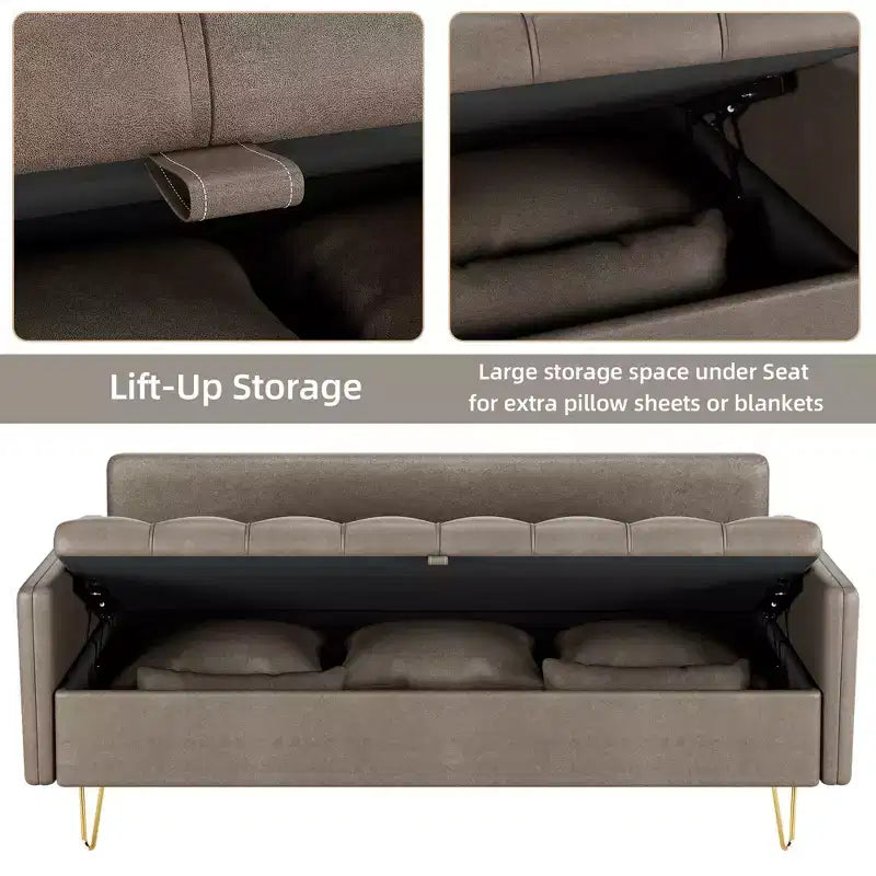 GustoWave 67''W 3 Seater Sofa Couch with Storage Under Seat Cushion, Mid-Century Modern Couch with Comfortable Armrest & with 5 Pillows