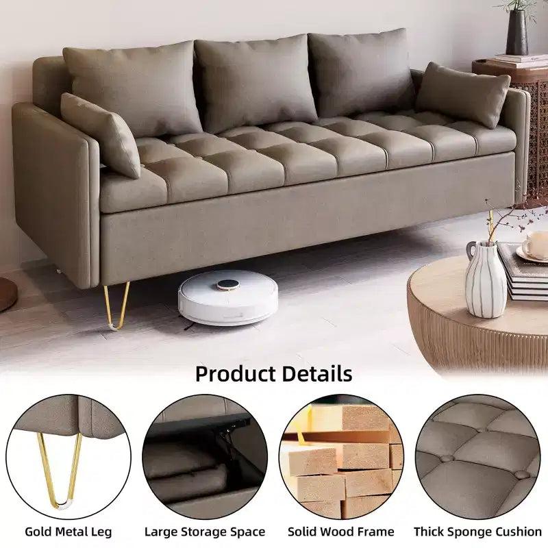GustoWave 67''W 3 Seater Sofa Couch with Storage Under Seat Cushion, Mid-Century Modern Couch with Comfortable Armrest & with 5 Pillows