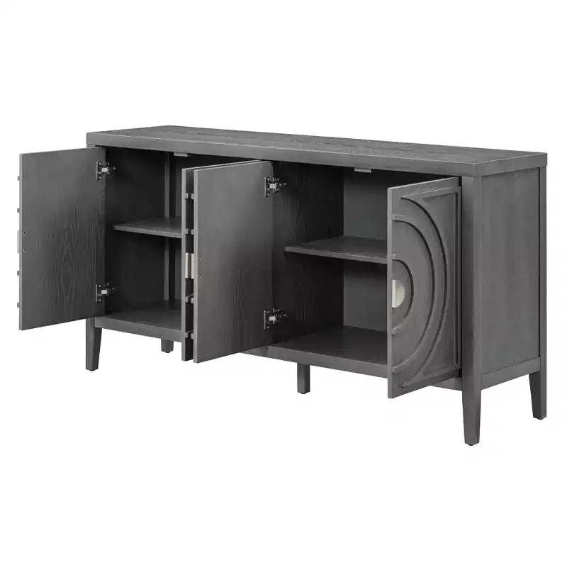 MAYEERTY Retro Sideboard Door with Circular Groove Design Round Metal Door Handle for Entrance Dining Room Gray