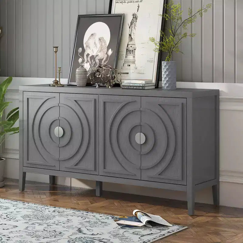 MAYEERTY Retro Sideboard Door with Circular Groove Design Round Metal Door Handle for Entrance Dining Room Gray
